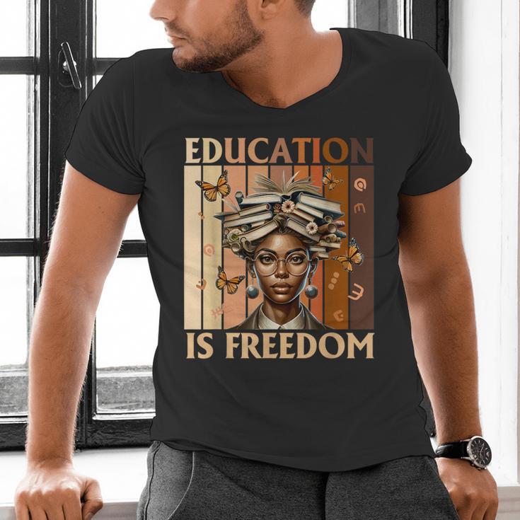 Education Is Freedom Teacher Books Black History Women Men's V-Neck T-Shirt