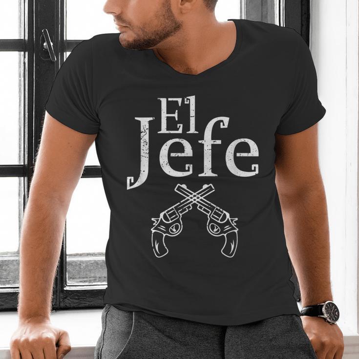 El Jefe Shirt The Boss Mexican Guns Dad For Men Men's V-Neck T-Shirt