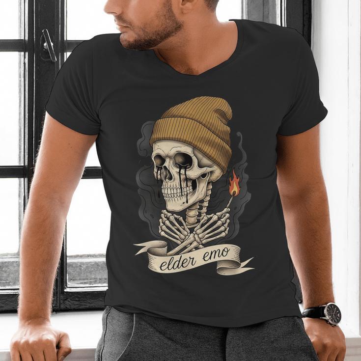 Elder Emo Skeleton Beanie Nostalgia Scene Aesthetic Men's V-Neck T-Shirt