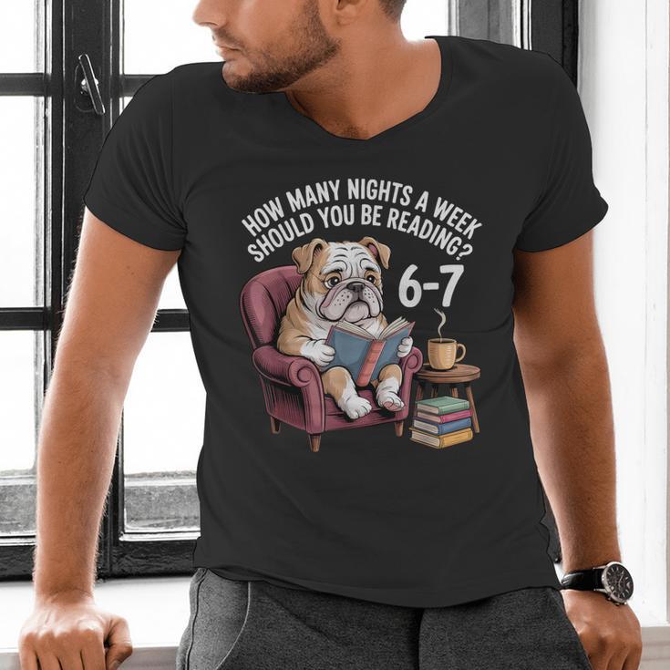English Bulldog Dog Reading Book 67 Six Seven Meme Men's V-Neck T-Shirt English Bulldog Dog Reading Book 67 Six Seven Meme Men's V-Neck T-Shirt