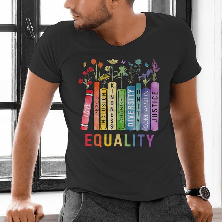 Equality Books Peace Love Compassion LGBT Gay Lesbian Pride Men's V-Neck T-Shirt