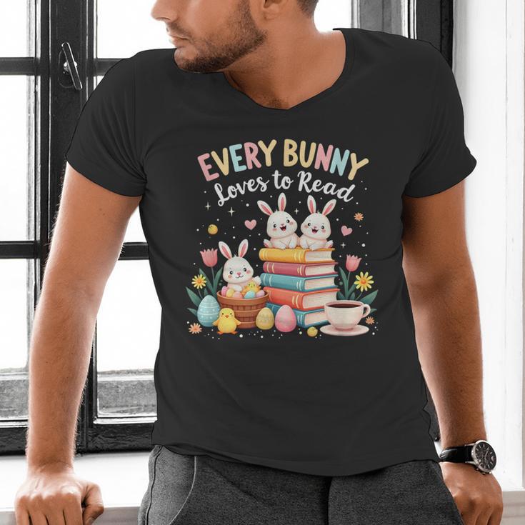Every Bunny Loves To Read Book Lover Easter Day Apparel Men's V-Neck T-Shirt