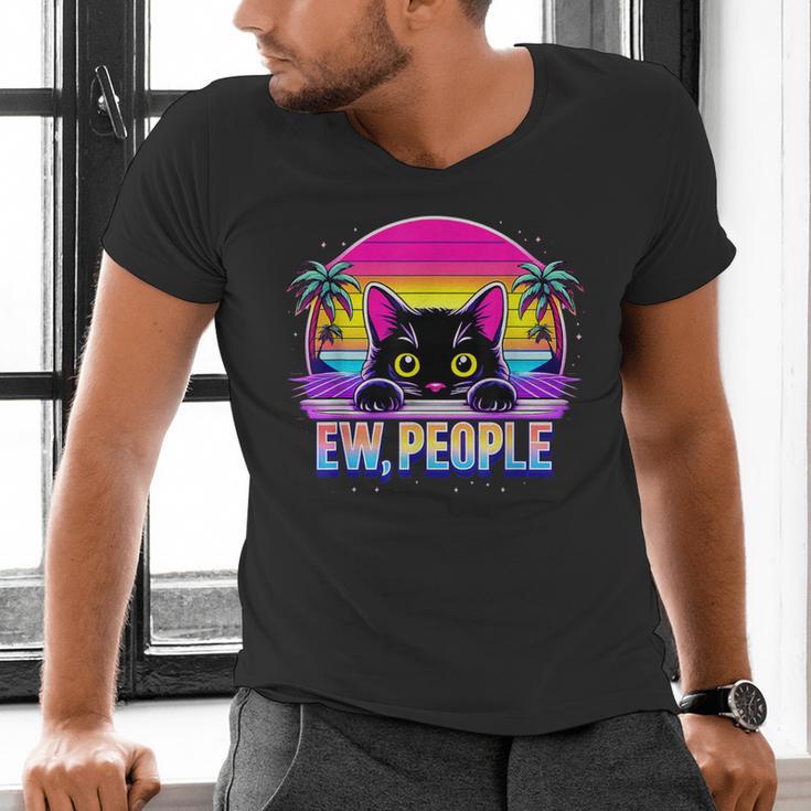 Ew Cat Misanthrope Introvert Synthwave 80s Men's V-Neck T-Shirt