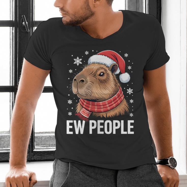 Ew People Capybara Christmas Introvert Holiday Humor Men's V-Neck T-Shirt Ew People Capybara Christmas Introvert Holiday Humor Men's V-Neck T-Shirt