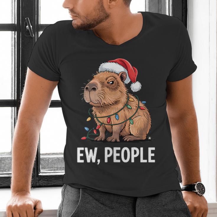 Ew People Capybara Christmas Lights Introvert Humor Men's V-Neck T-Shirt