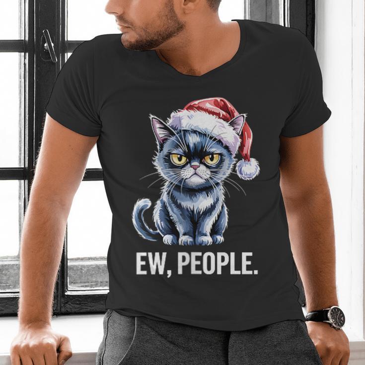 Ew People Christmas Cat Santa Hat Dad Introvert Men's V-Neck T-Shirt Ew People Christmas Cat Santa Hat Dad Introvert Men's V-Neck T-Shirt