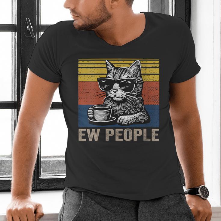 Ew People Introvert Cat Lover Crazy Vintage Cat Lady Men's V-Neck T-Shirt