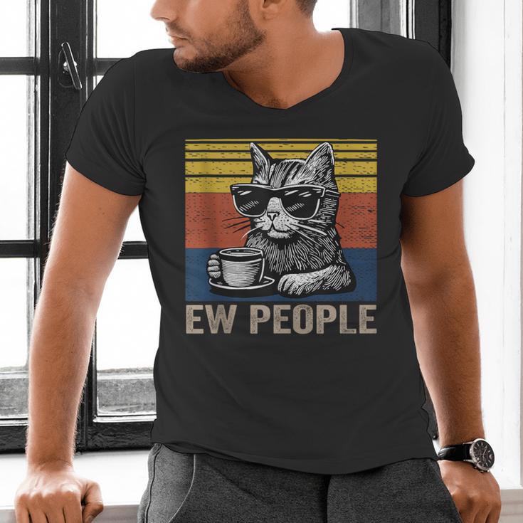 Ew People Introvert Cat Lover Crazy Vintage Cat Lady Men's V-Neck T-Shirt