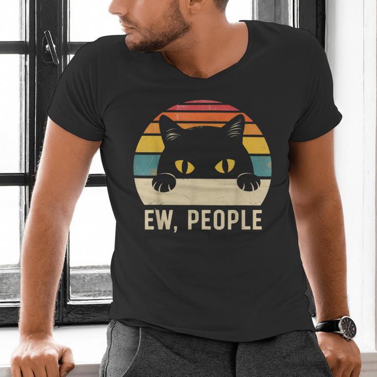 Ew People Retro Cat Vintage Anti-Social Introvert Men's V-Neck T-Shirt