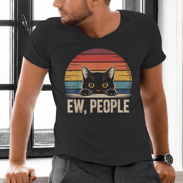 Ew People Retro Vintage Anti Social Cat Introvert Men's V-Neck T-Shirt Ew People Retro Vintage Anti Social Cat Introvert Men's V-Neck T-Shirt