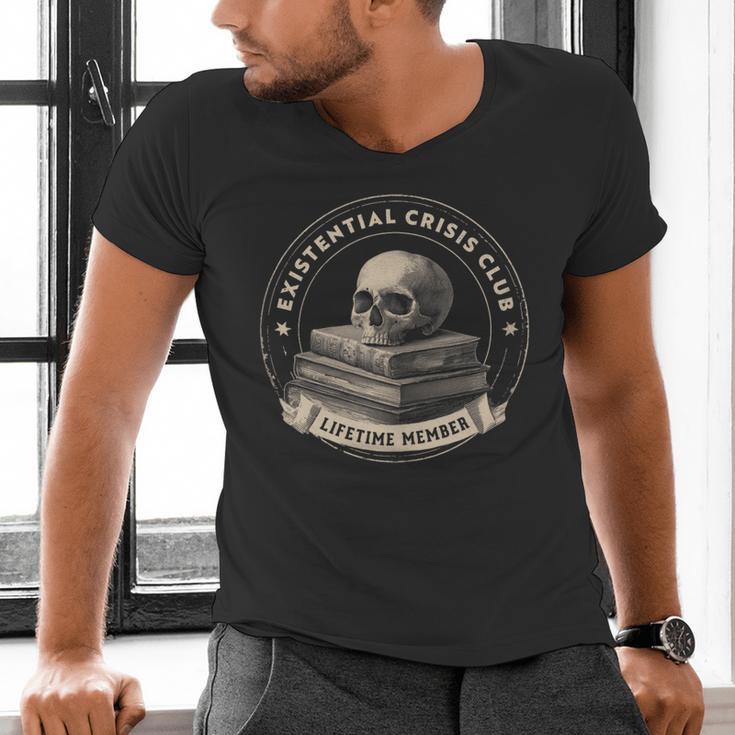 Existential Crisis Club Lifetime Member Skull And Books Men's V-Neck T-Shirt