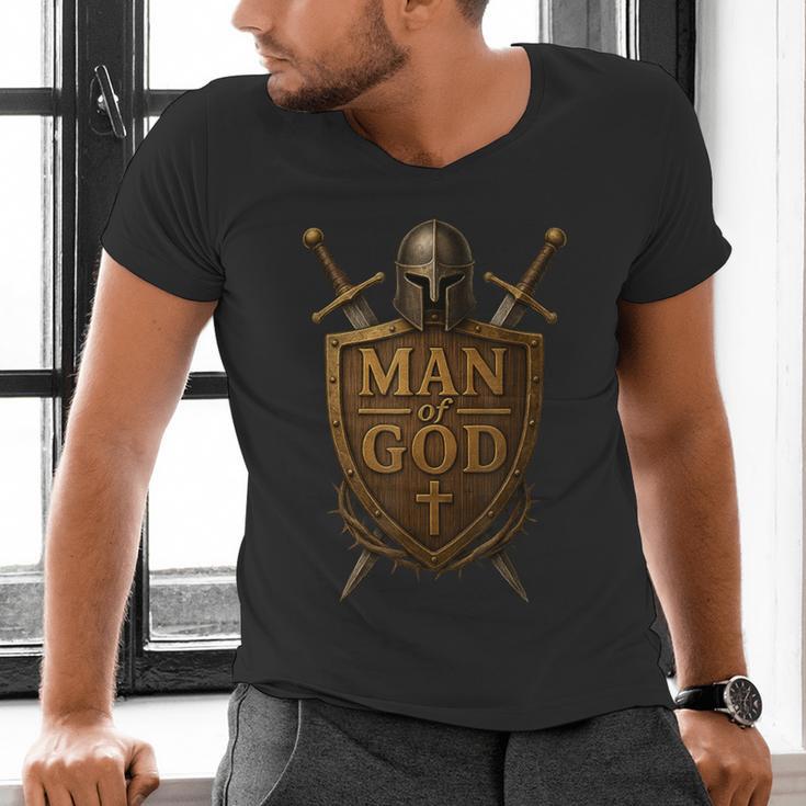 Faithful Warrior Man Of God Christian Men Knight Armor Dad Men's V-Neck T-Shirt