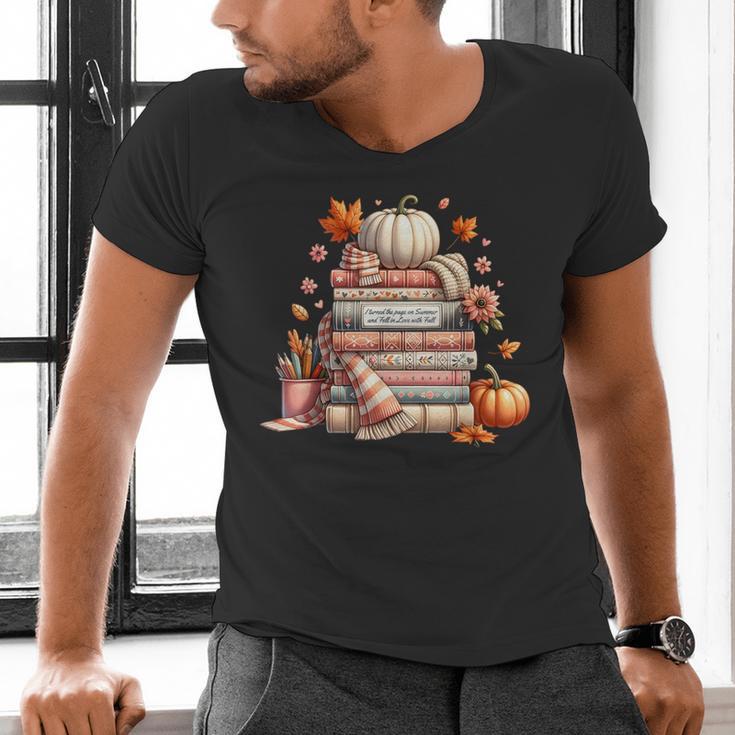 Fall Colors s I Love Fall s Books & Pumpkins Men's V-Neck T-Shirt