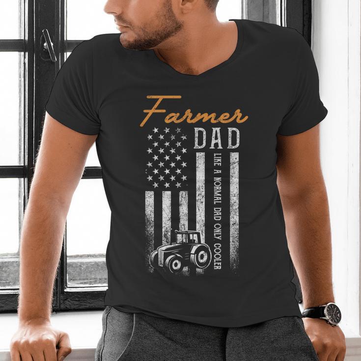 Farmer Dad Like A Normal Dad Only Cooler USA Flag Farming Men's V-Neck T-Shirt
