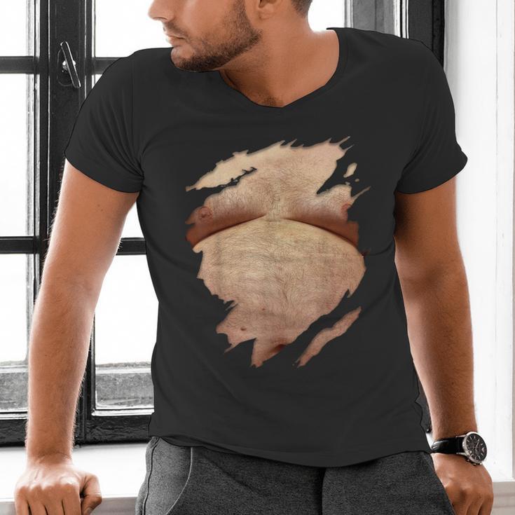 Fat Hairy Guy Big Stomach & Man Boobs Fat Dad BOD Men's V-Neck T-Shirt