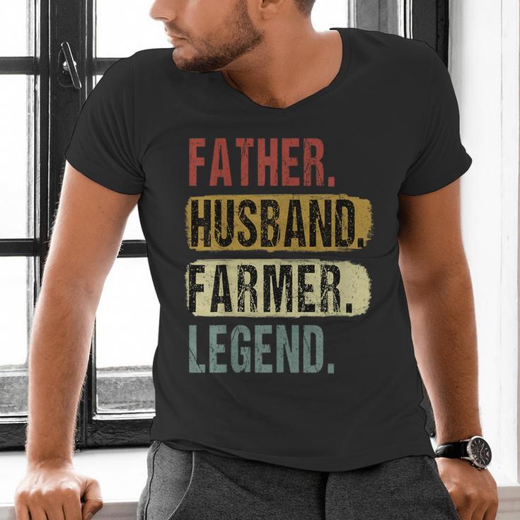 Father Husband Farmer Legend Vintage Dad Father's Day Men's V-Neck T-Shirt