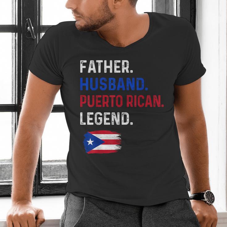Father Husband Puerto Rican Legend Proud Dad Rico Flag Men's V-Neck T-Shirt