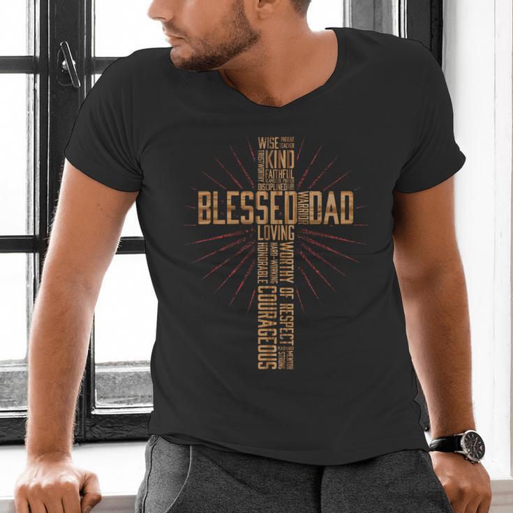 Father's Day Dad Husband Blessed Dad Christian Men's V-Neck T-Shirt Father's Day Dad Husband Blessed Dad Christian Men's V-Neck T-Shirt