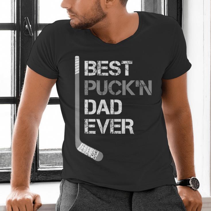 Father's Day Hockey Dad Best Puck'n Dad Ever Men's V-Neck T-Shirt