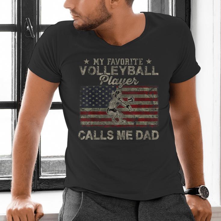 My Favorite Volleyball Player Calls Me Dad USA Flag Men's V-Neck T-Shirt My Favorite Volleyball Player Calls Me Dad USA Flag Men's V-Neck T-Shirt