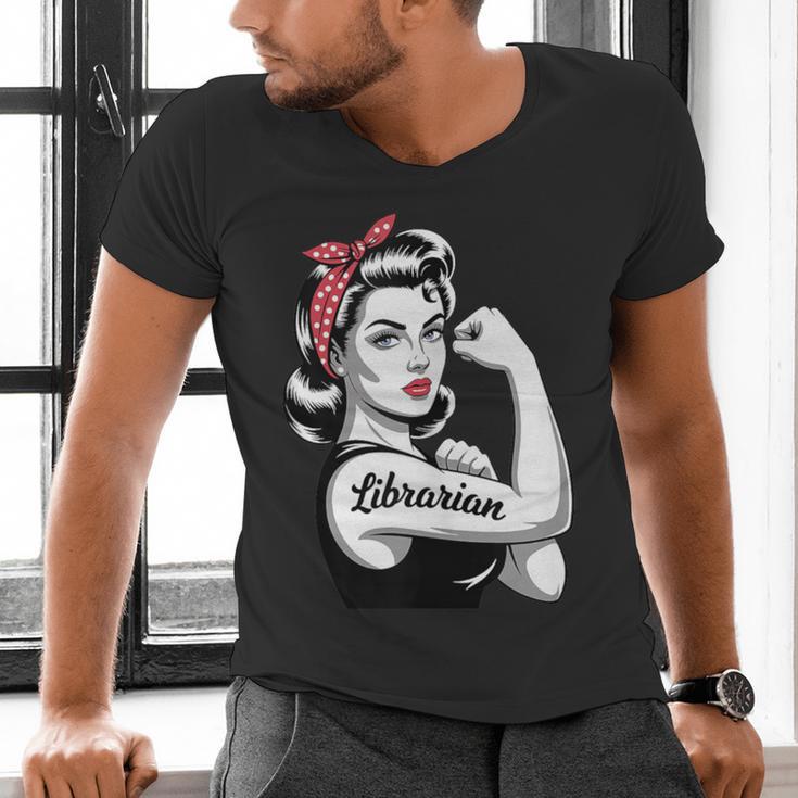 Female Librarian Rosie Riveter Book Guardian Woman Men's V-Neck T-Shirt