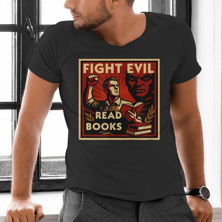 Fight Evil Read Books Propaganda Poster Men's V-Neck T-Shirt