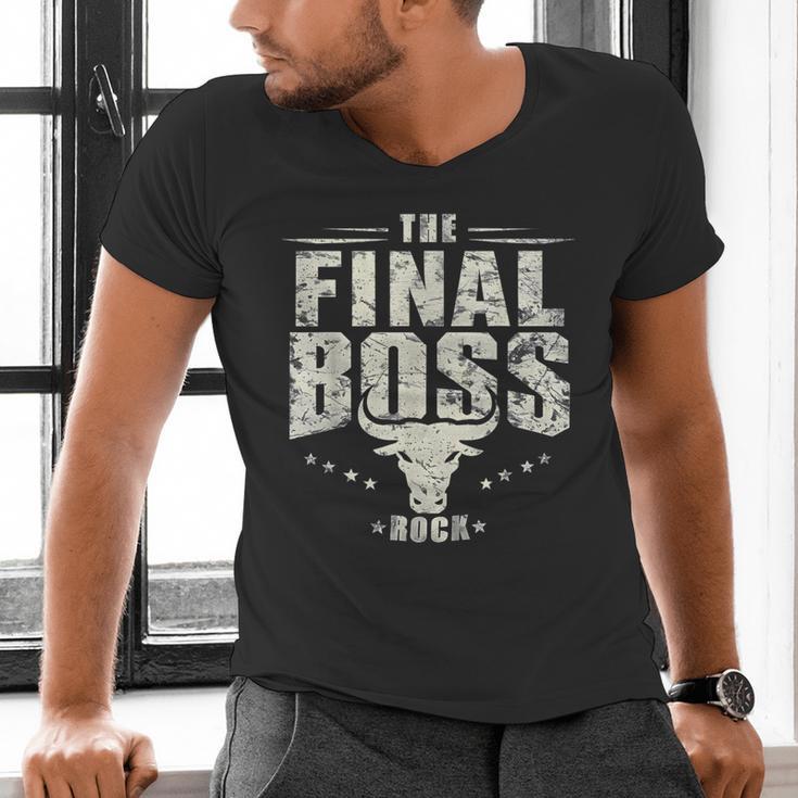 The Final Boss Vintage Rock Bull Fun Tee For Strong Dads Men's V-Neck T-Shirt The Final Boss Vintage Rock Bull Fun Tee For Strong Dads Men's V-Neck T-Shirt