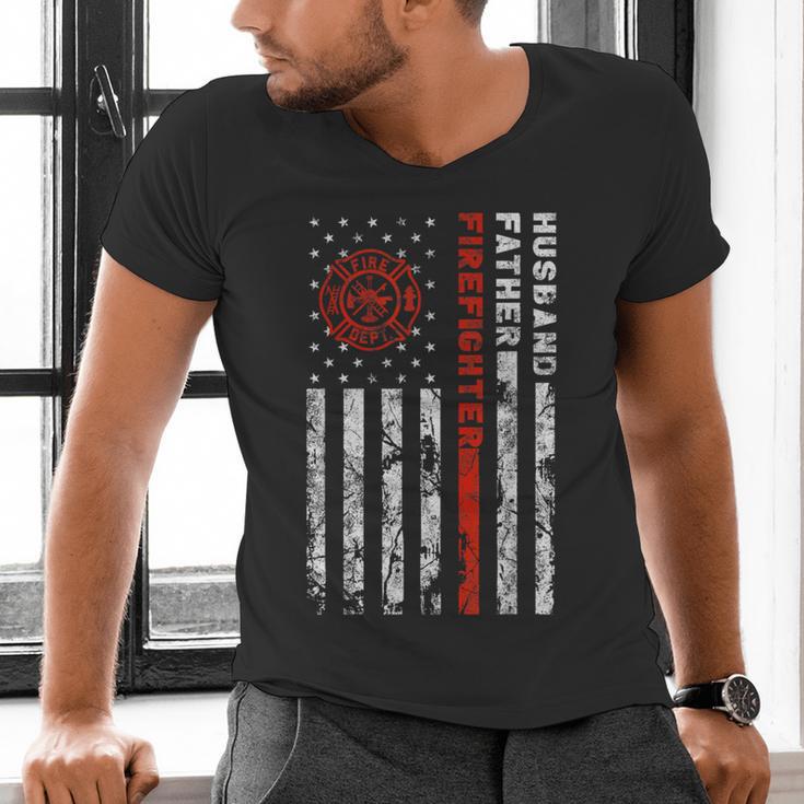 Firefighter Husband Father Fireman For Dad Men's V-Neck T-Shirt