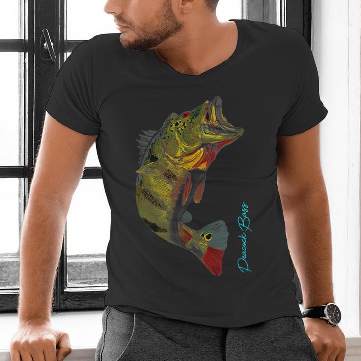 Fishing Shirts PEACOCK BASS Fishing Art Shirt For Dad Men's V-Neck T-Shirt