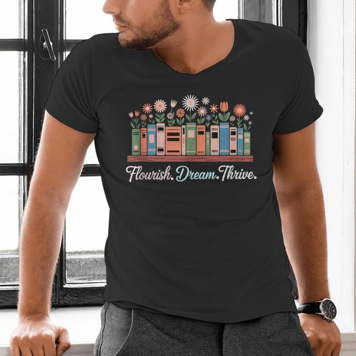 Flourish Dream Thrive Floral Books For Book Lovers Men's V-Neck T-Shirt Flourish Dream Thrive Floral Books For Book Lovers Men's V-Neck T-Shirt
