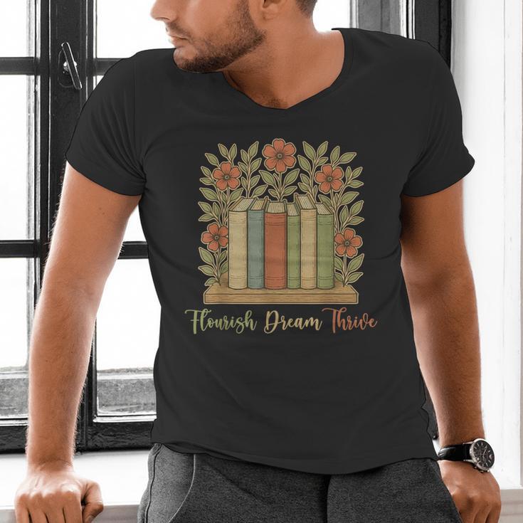 Flourish Dream Thrive Resist 84 67 Book Reading Nature Lover Men's V-Neck T-Shirt