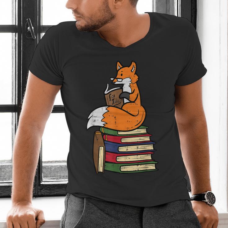 Fox Books Read Reading Librarian America Men Women Kids Men's V-Neck T-Shirt