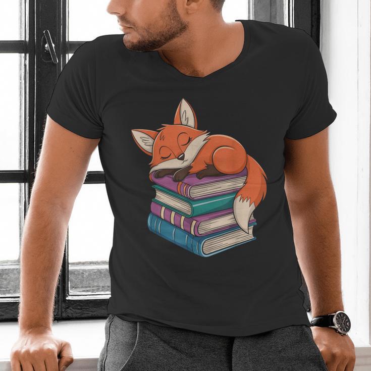 Fox Reading Book Pajama Sleep Men's V-Neck T-Shirt