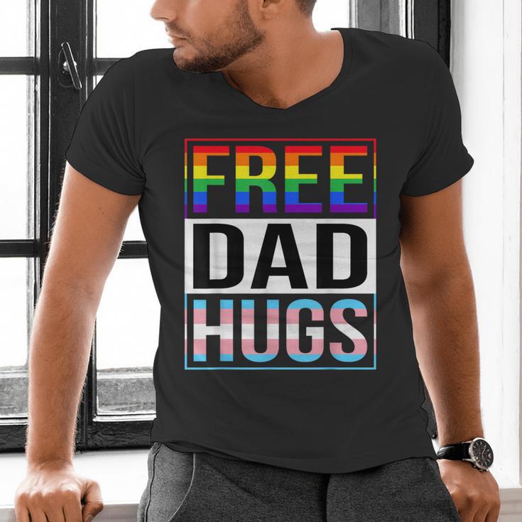 Free Dad Hugs LGBT Gay Pride Month Transgender Rainbow Flag Men's V-Neck T-Shirt