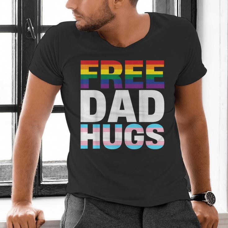 Free Dad Hugs Pride Flag Month LGBTQ Transgender Support Men's V-Neck T-Shirt