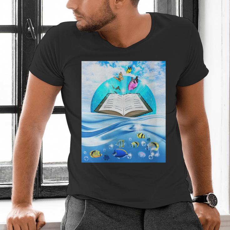 Frutiger Aero Aesthetic Tech Book Butterfly Men's V-Neck T-Shirt