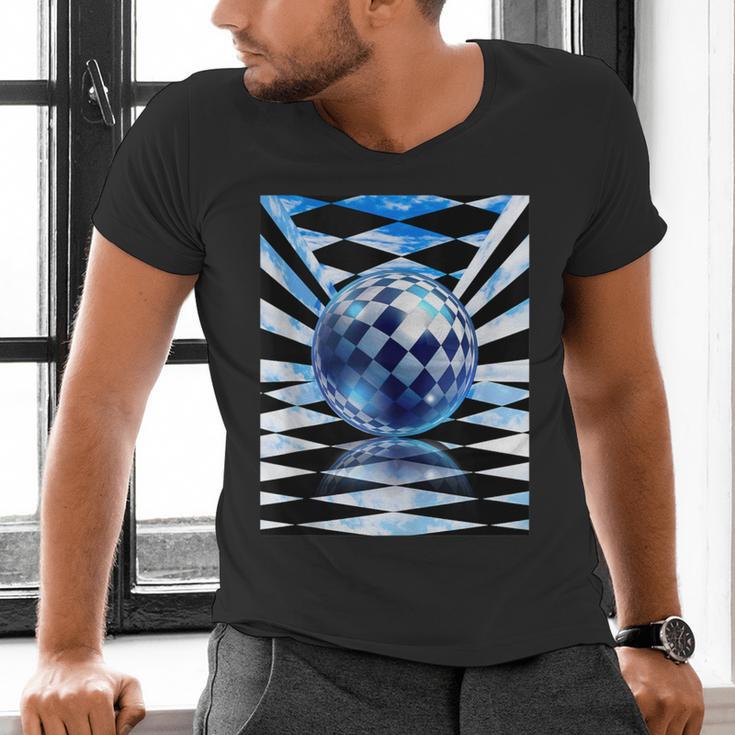 Frutiger Aero Aesthetic Tech Checkered Room Orb Sky Men's V-Neck T-Shirt Frutiger Aero Aesthetic Tech Checkered Room Orb Sky Men's V-Neck T-Shirt