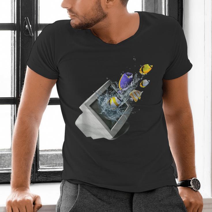 Frutiger Aero Aesthetic Tech Computer Aquarium Fishes Men's V-Neck T-Shirt