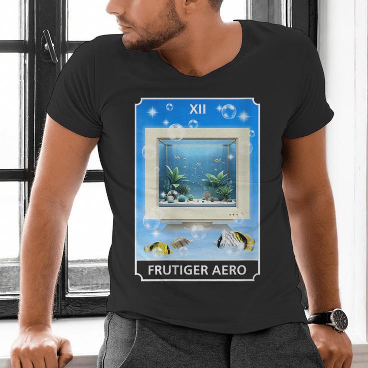 Frutiger Aero Aesthetic Tech Computer Aquarium Tarot Card Men's V-Neck T-Shirt