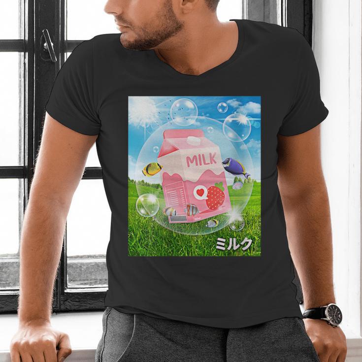 Frutiger Aero Aesthetic Tech Kawaii Strawberry Milk Fishes Men's V-Neck T-Shirt Frutiger Aero Aesthetic Tech Kawaii Strawberry Milk Fishes Men's V-Neck T-Shirt