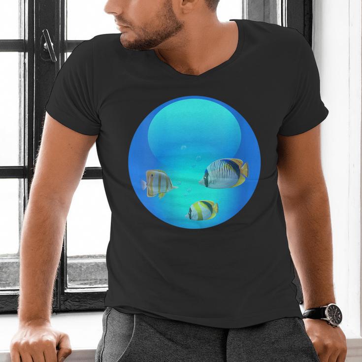Frutiger Aero Aesthetic Tech Orb Fishes Men's V-Neck T-Shirt