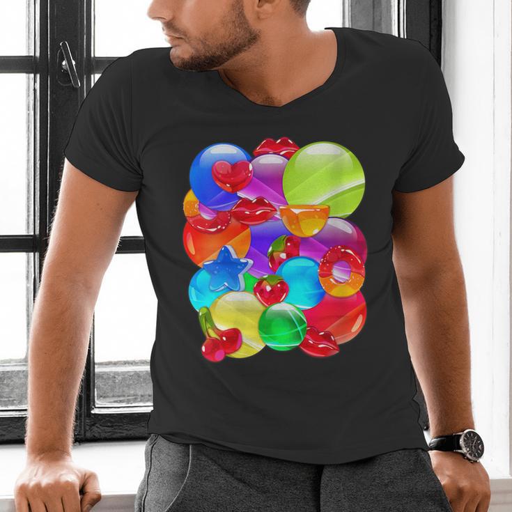 Frutiger Aero Aesthetic Tech Orb Pattern Heart Cherry Lips Men's V-Neck T-Shirt Frutiger Aero Aesthetic Tech Orb Pattern Heart Cherry Lips Men's V-Neck T-Shirt