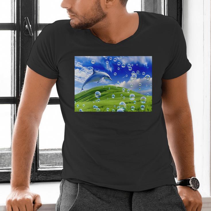 Frutiger Aero Dolphin Meadow Aesthetic Y2k 2000s Ironic Men's V-Neck T-Shirt Frutiger Aero Dolphin Meadow Aesthetic Y2k 2000s Ironic Men's V-Neck T-Shirt