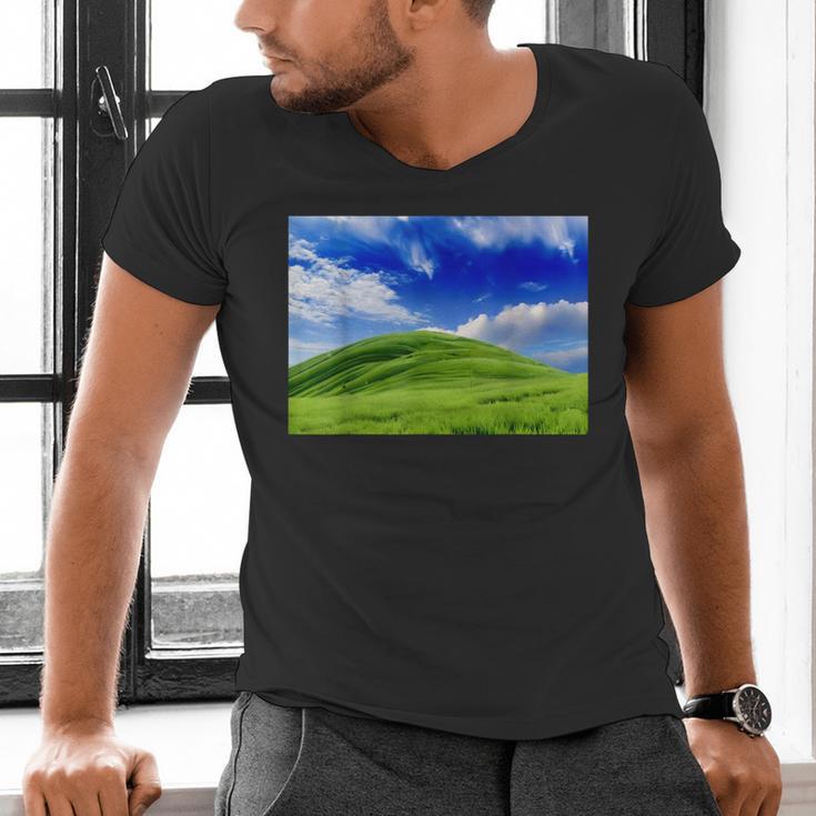 Frutiger Aero Meadow Aesthetic Y2k 2000s Ironic Nostalgic Men's V-Neck T-Shirt