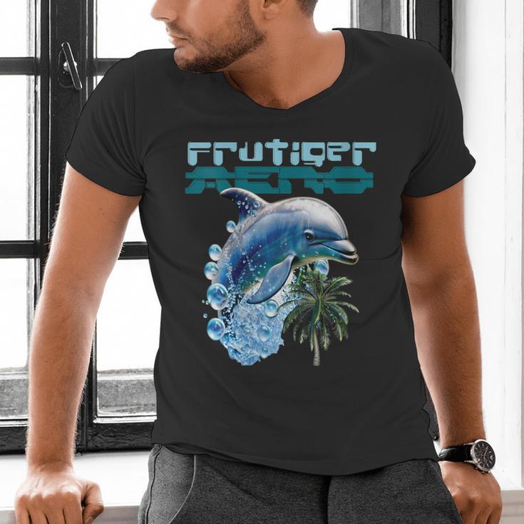Frutiger Aero Splashy Dolphin Y2k Aesthetic Graphic Men's V-Neck T-Shirt Frutiger Aero Splashy Dolphin Y2k Aesthetic Graphic Men's V-Neck T-Shirt