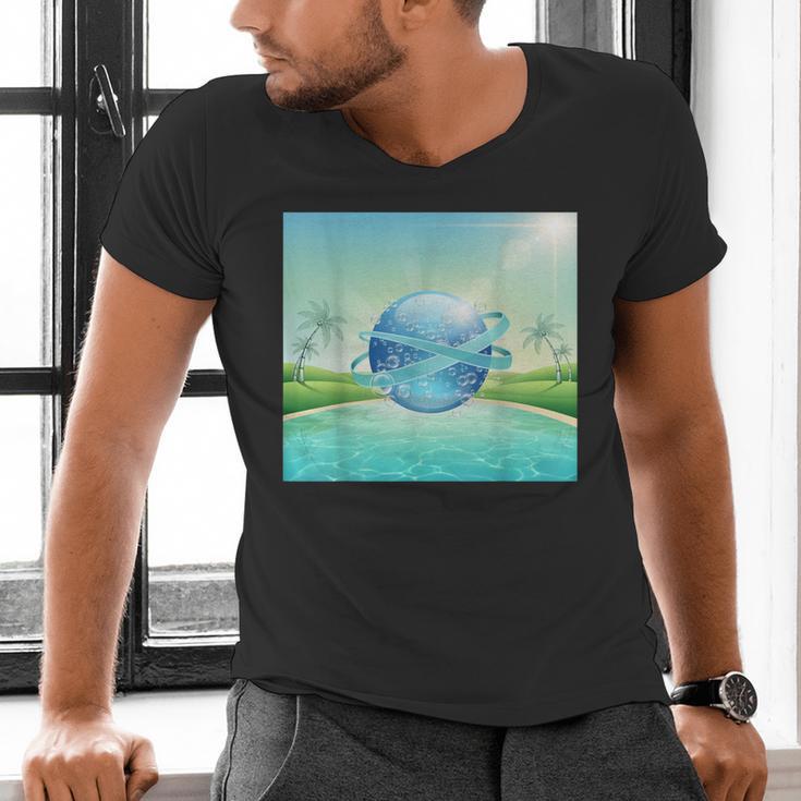 Frutiger Aero Y2k Aesthetic Palm Trees Cyber Beach World Men's V-Neck T-Shirt