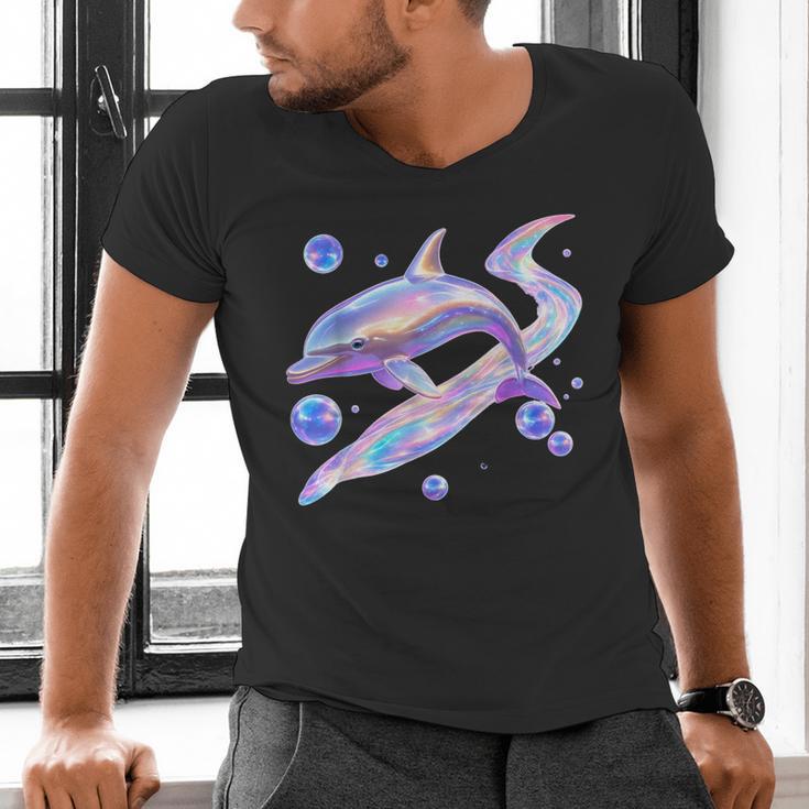 Frutiger Aero Y2K Chrome Dolphin Men's V-Neck T-Shirt