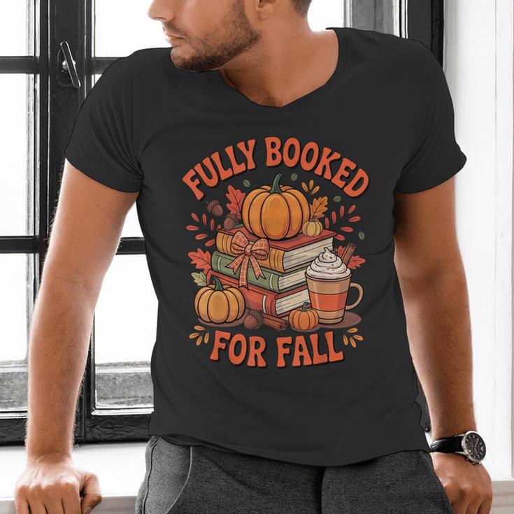Fully Booked For Fall Books Pumpkin Autumn Thanksgiving Men's V-Neck T-Shirt