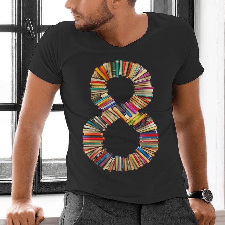 Fun 8th Birthday Books Themed 8 Years Old Boys Kids Girls Men's V-Neck T-Shirt Fun 8th Birthday Books Themed 8 Years Old Boys Kids Girls Men's V-Neck T-Shirt