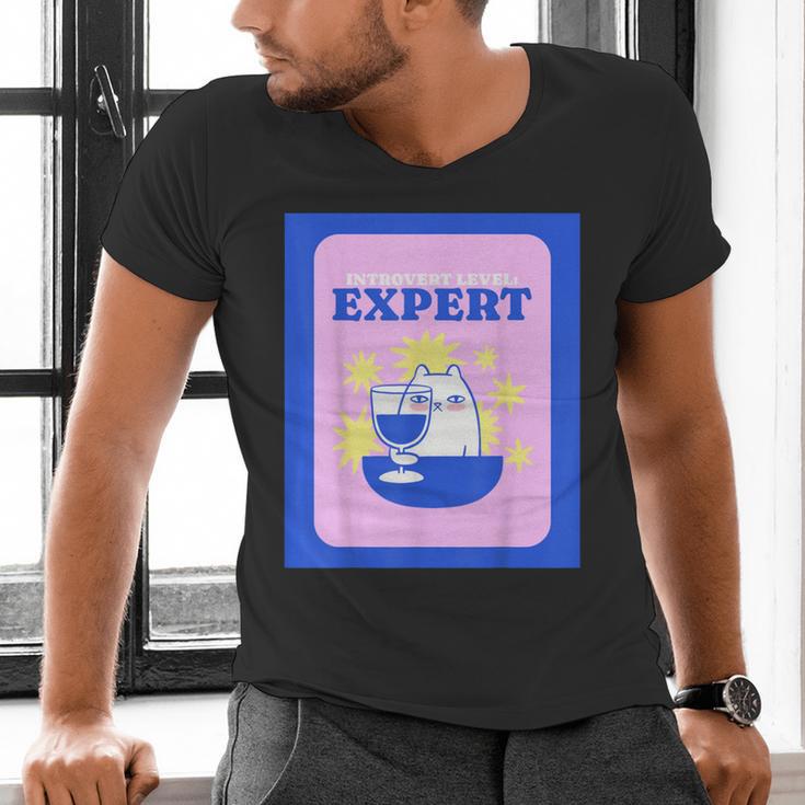 Fun Cute Introvert Cat Character With Wine Men's V-Neck T-Shirt Fun Cute Introvert Cat Character With Wine Men's V-Neck T-Shirt